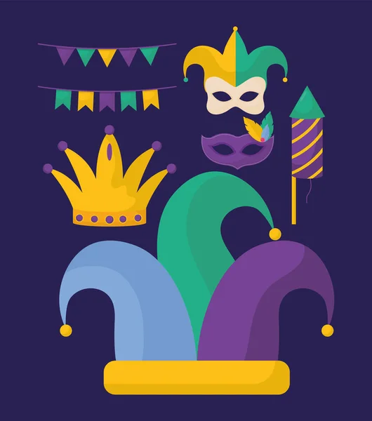 Mardi gras items — Vetor de Stock