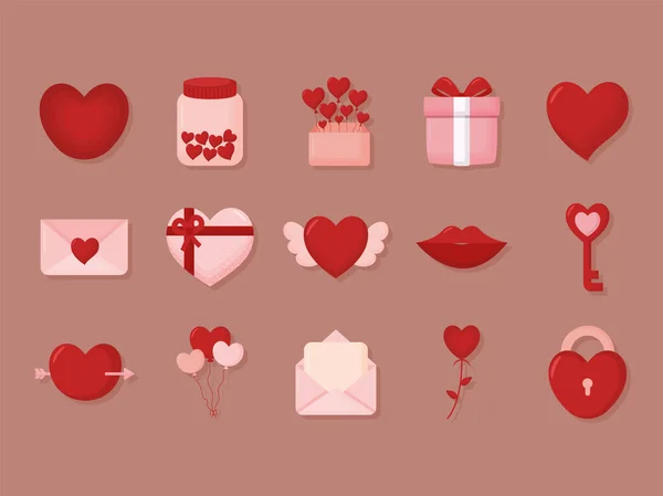 Fifteen valentines day items — Vetor de Stock