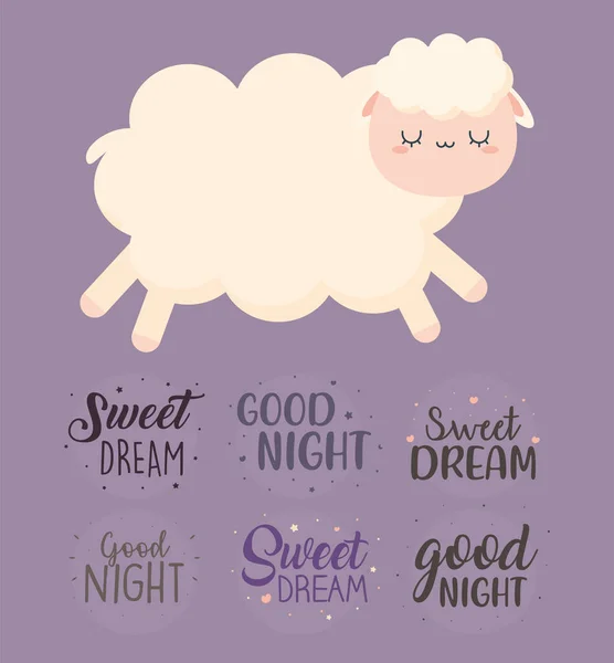 Good night phrases and sheep — Stok Vektör