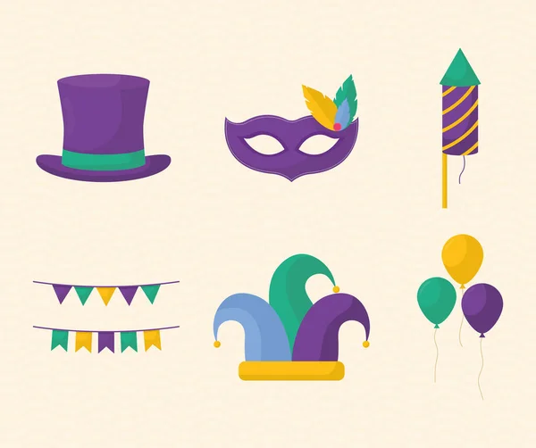 Six mardi gras items — Wektor stockowy