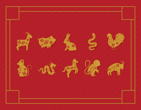 Ten chinese zodiac animals — Stock Vector