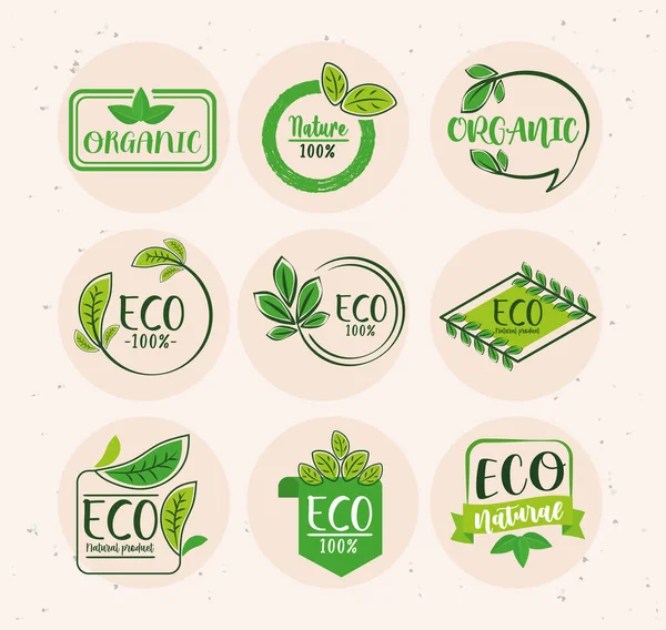 Nine eco labels — Stockvector