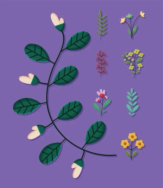 Huit branches de fleurs — Image vectorielle