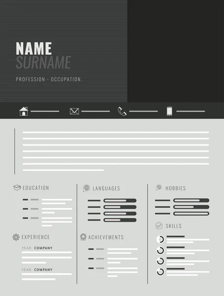 Zwart professioneel curriculum — Stockvector