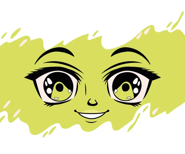 Cara de anime verde — Vector de stock