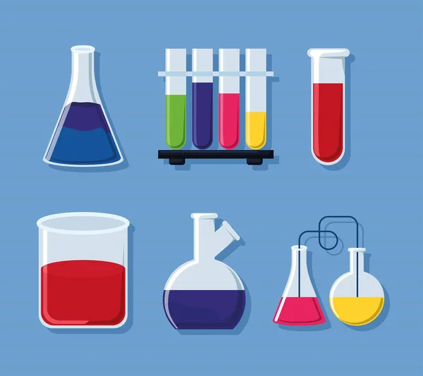 Seis itens de laboratório de química — Vetor de Stock