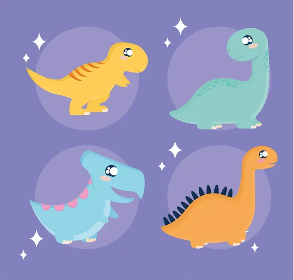 Cuatro dinosaurios purpurina — Vector de stock