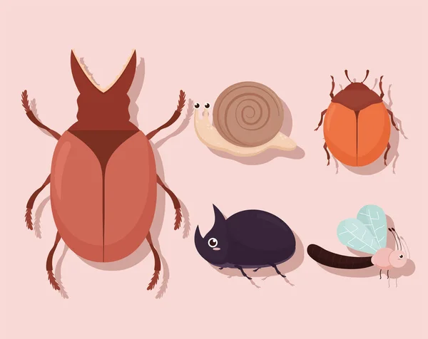 Cinq insectes mignons — Image vectorielle