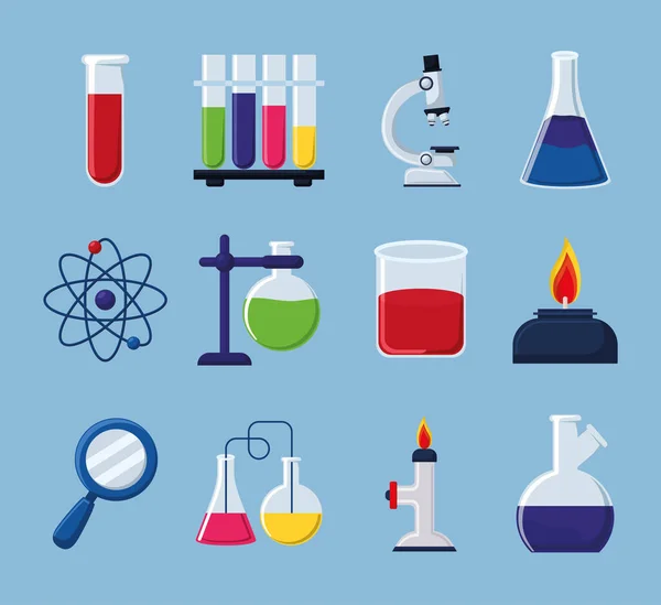 Doze itens de laboratório de química — Vetor de Stock