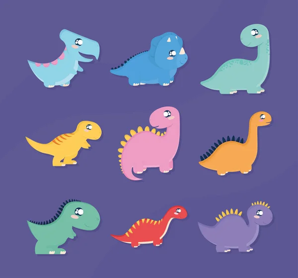 Dokuz dinozor kümesi — Stok Vektör
