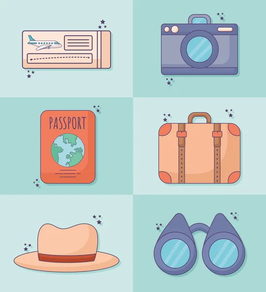 Seis viajes artículos — Vector de stock