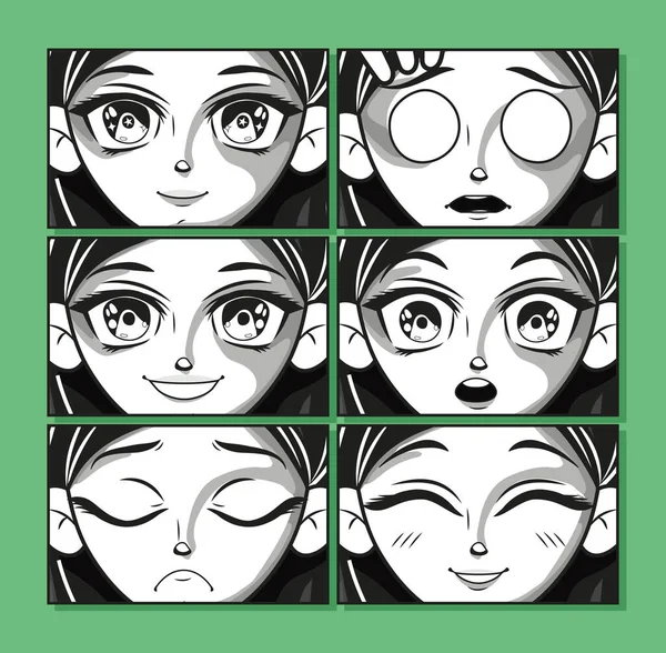 Anime Emotionen Gesichter — Stockvektor