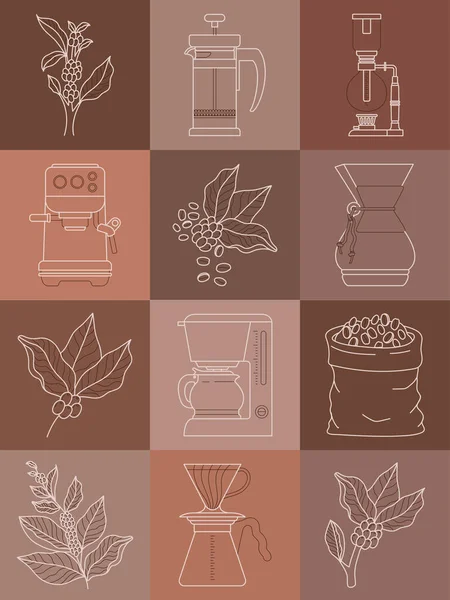 Koffiezetmethoden en -planten — Stockvector