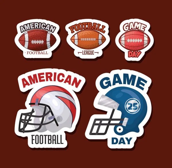 П'ять американських футбольних наклейок — стоковий вектор
