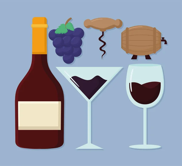 Six wine items — Stock Vector