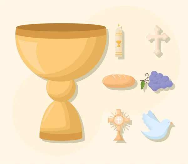 Seven first communion items — Stock Vector