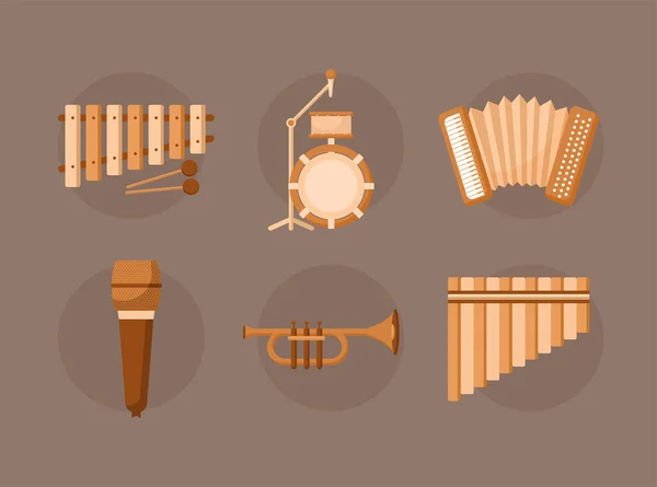 Six music instruments — Stock Vector