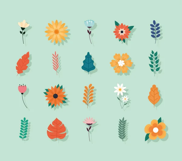 Twenty colored flowers — Stock Vector