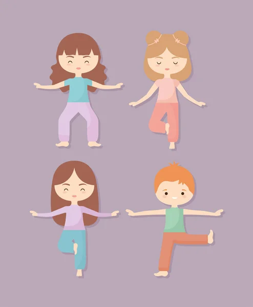 Vier yoga kinderen — Stockvector