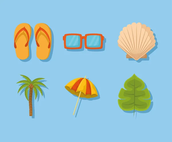 Seis artículos de playa — Vector de stock