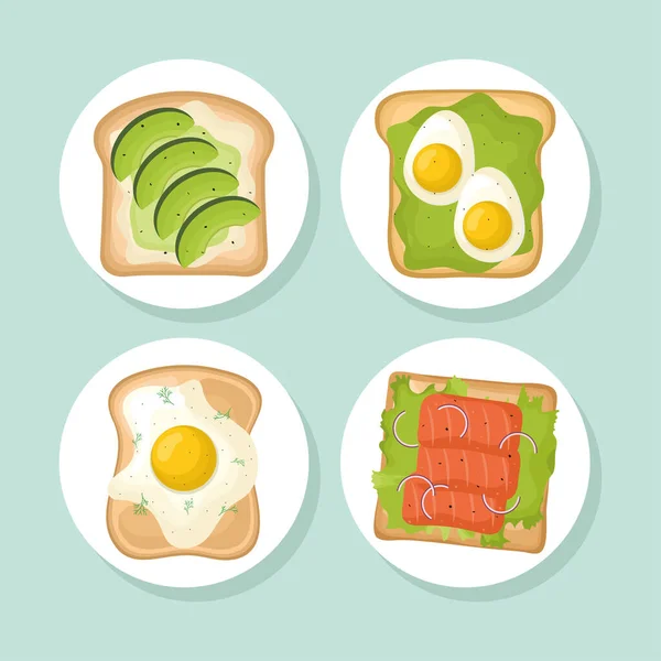 Quatre toasts au petit déjeuner — Image vectorielle