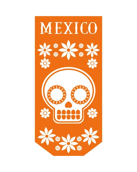 Mexican garland with skull — Vector de stock