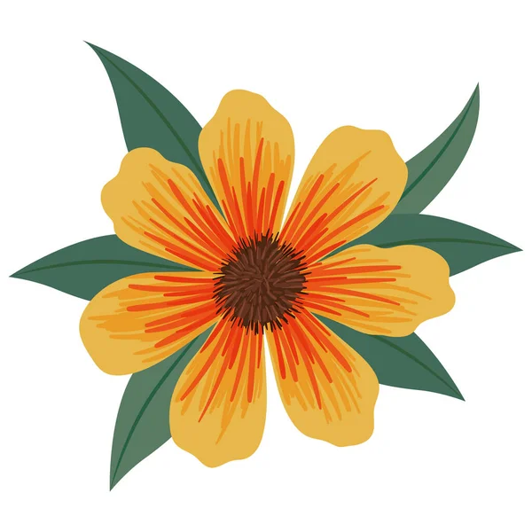 Gele bloem met bladeren — Stockvector