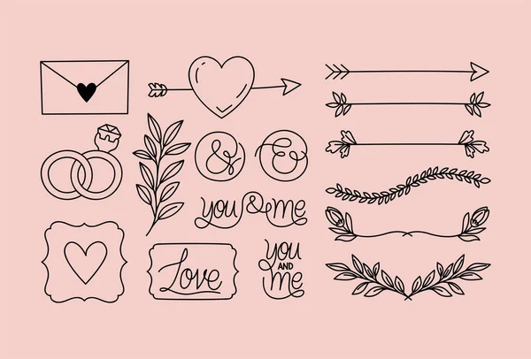 Wedding elements bundle — Stockvector