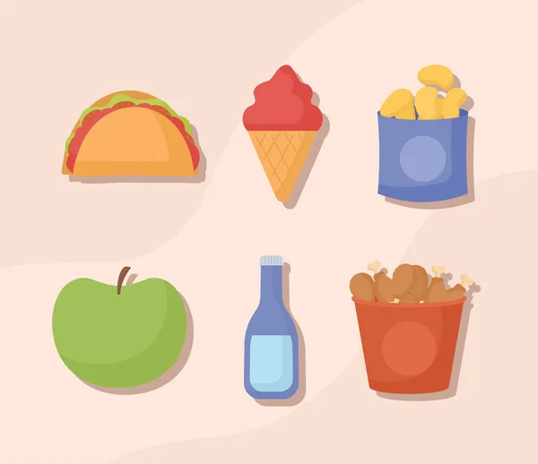 Six fast-foods — Image vectorielle