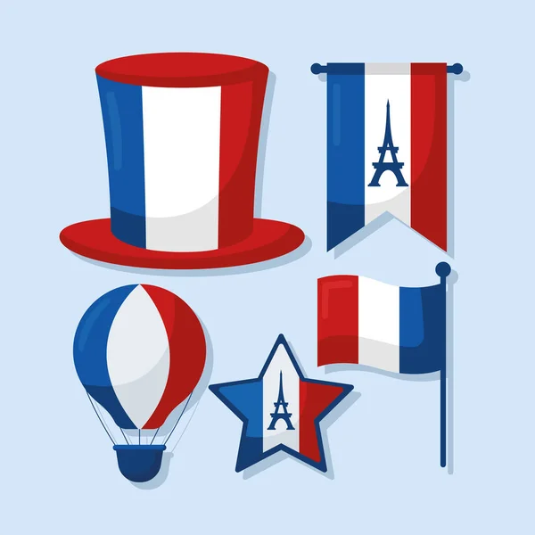 Vijf bastille dag iconen — Stockvector