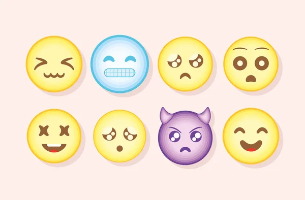 Eight emoji expressions — Vetor de Stock