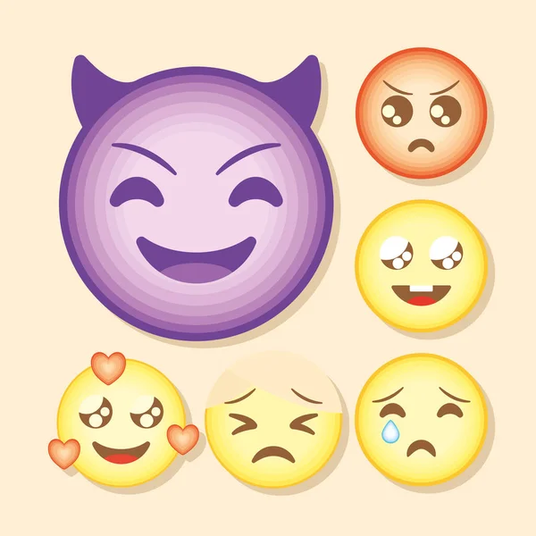 Six emoji expressions - Stok Vektor