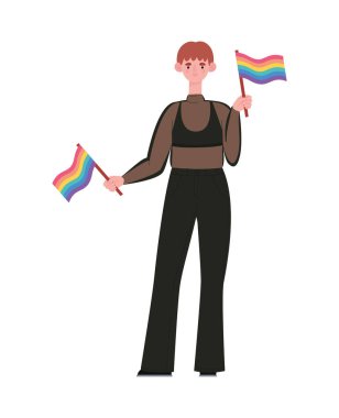 Elinde lgbtq bayrakları tutan transseksüel