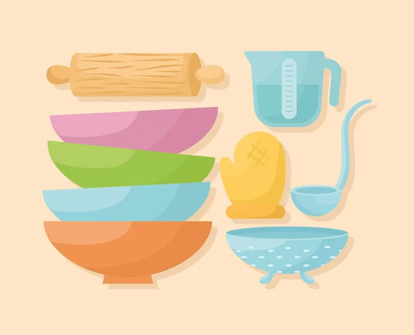 Six accessoires de cuisine — Image vectorielle