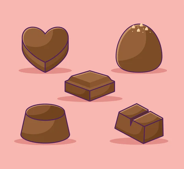 Cinco piezas de chocolate — Vector de stock