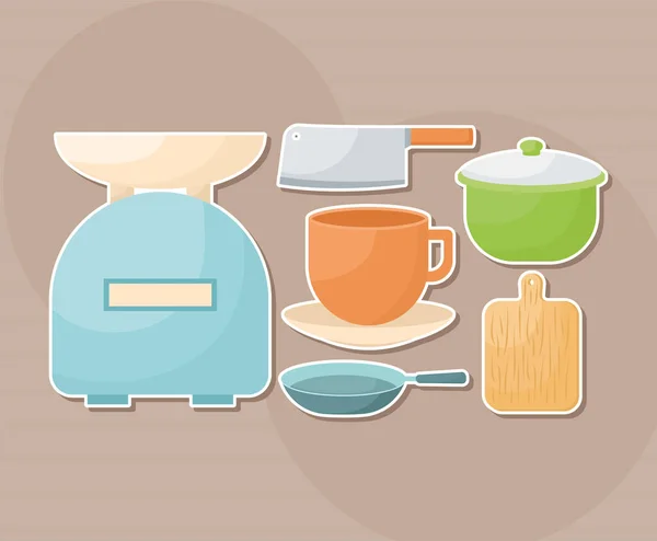 Six outils de cuisine — Image vectorielle