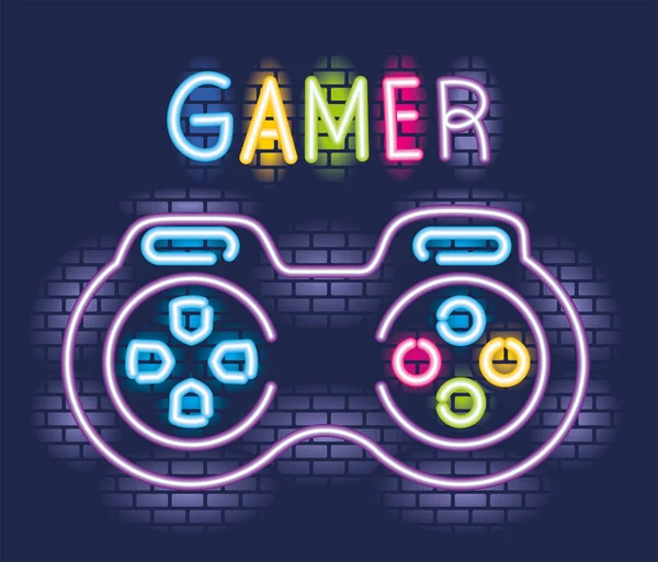 Gamer neon signboard — Stock Vector