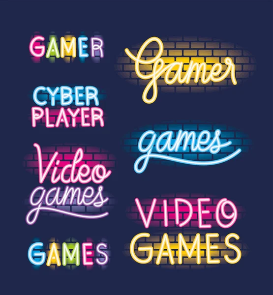 Video game neon singboards — Stockový vektor