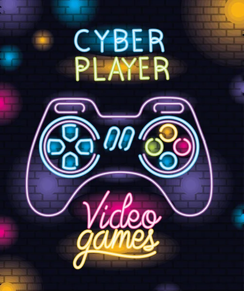 Neon signboard of a videogame control — Stock Vector