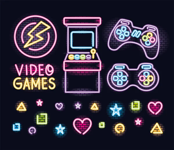Neon video game items — Stock Vector