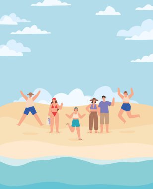 Sahildeki insanların afişi.