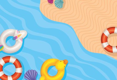 Plaj karteli çizimleri yüzüyor.