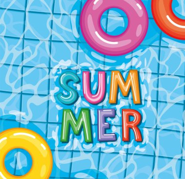 Harflerle dolu bir havuzda yaz çizimi