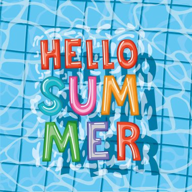 Yaz karteli harflerle dolu bir havuzda