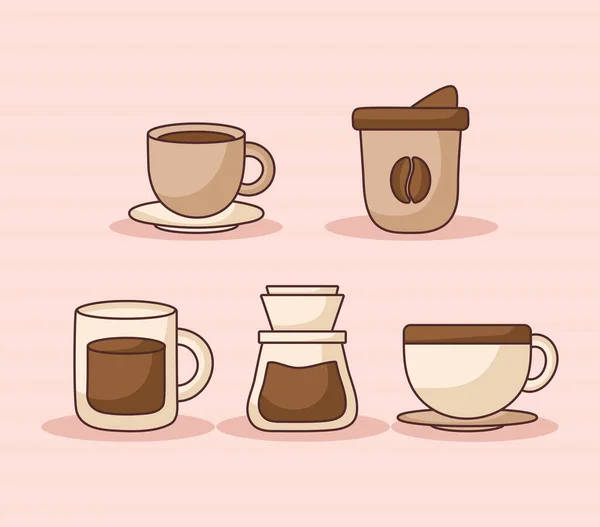 Set Van Vijf Koffie Items — Stockvector