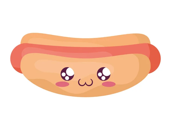 Hot Dog Kawaii Białym — Wektor stockowy