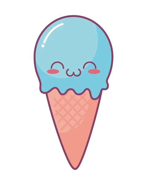 Crème Glacée Bleue Kawaii Sur Blanc — Image vectorielle