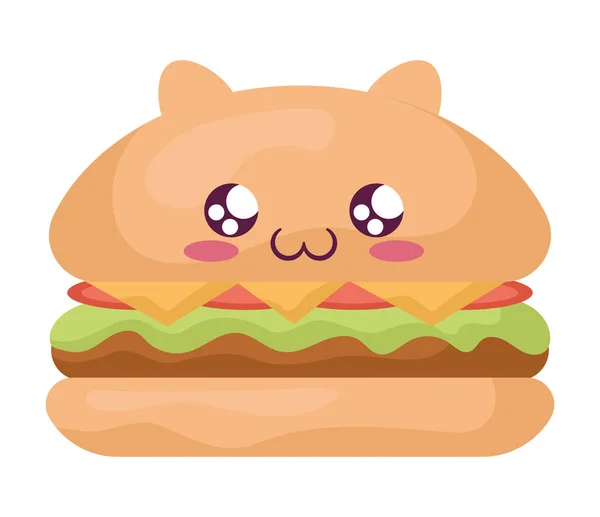 Conception Hamburger Kawaii Sur Blanc — Image vectorielle