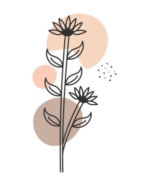 Renk baloncukları üzerinde natura bitkisi çizimi