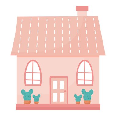 Beyaz yerine sevimli ev illüstrasyonu